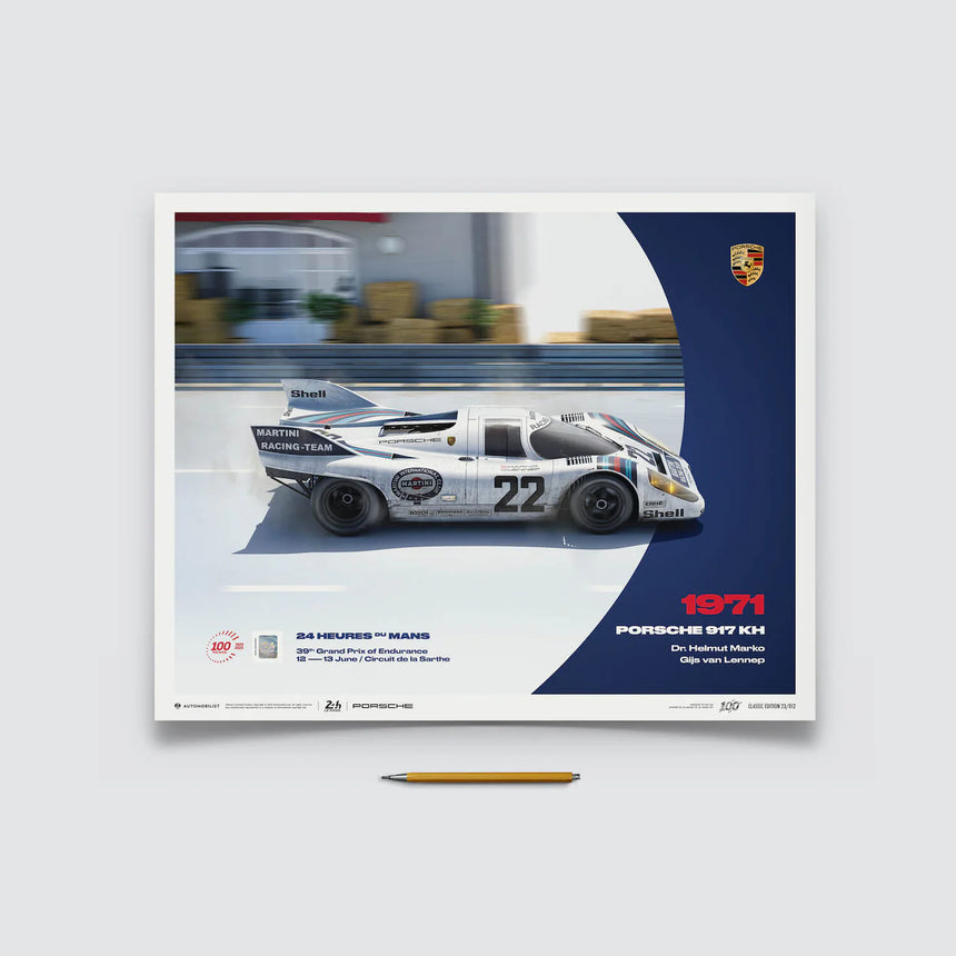 Automobilist Porsche 917 KH 1971 24h Le Mans G van Lennep, H Marko Print Poster