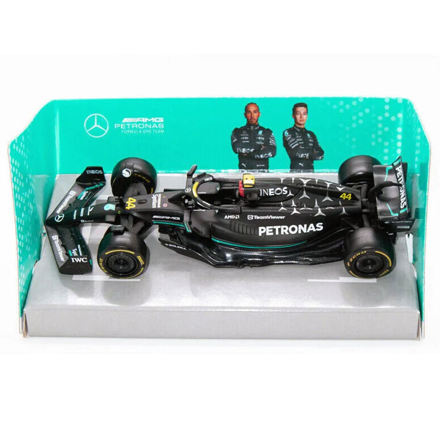 Bburago 1:43 Scale Die‑Cast Mercedes-AMG W14E 2023 F1 Car #44 Lewis Hamilton - Window Box
