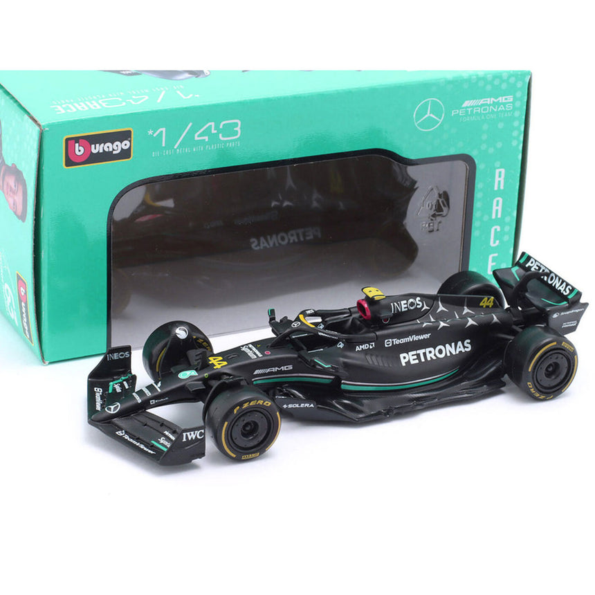 Bburago 1:43 Scale Die‑Cast Mercedes-AMG W14E 2023 F1 Car #44 Lewis Hamilton - Window Box