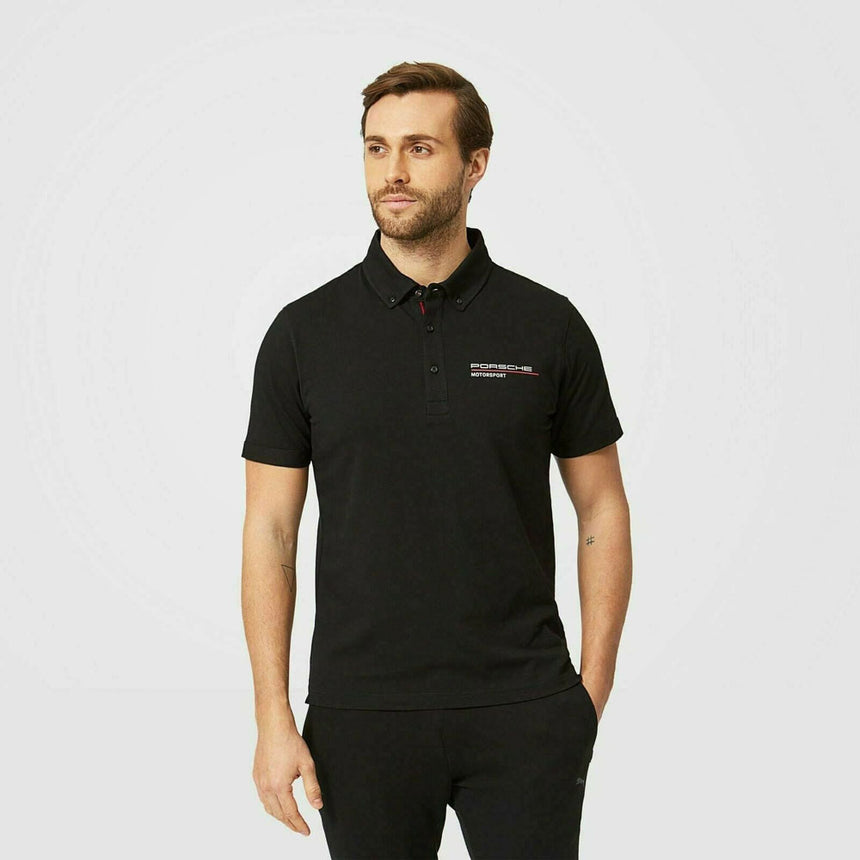 Porsche Motorsport Black Fan Wear Travel Polo Tee Shirt