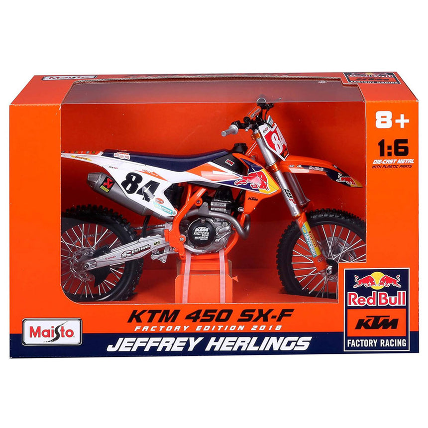 Maisto 1:6 KTM 450 SX-F Factory Edition 2018 Jeffrey Herlings Diecast Model Bike