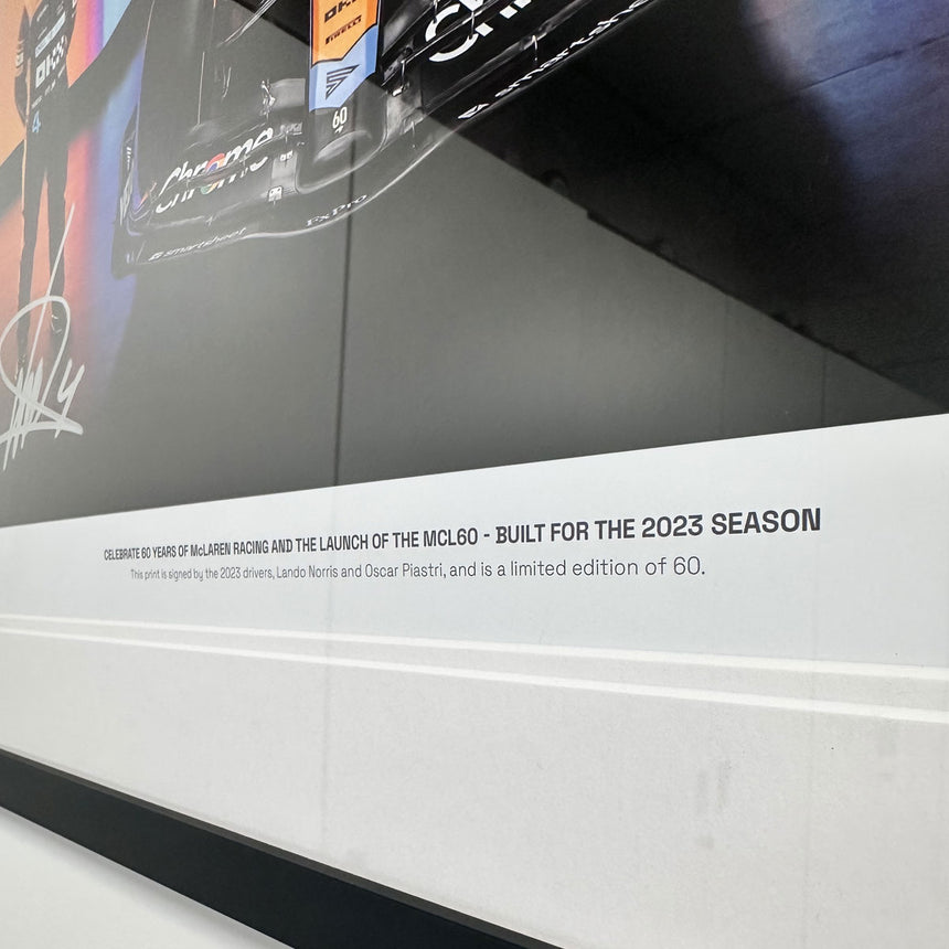 Lando Norris & Oscar Piastri McLaren MCL60 2023 No 4/60 Duel Signed 2023 Print in Display Frame