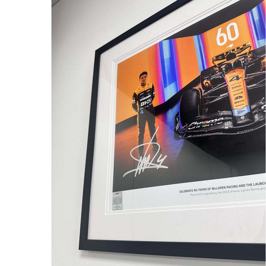 Lando Norris & Oscar Piastri McLaren MCL60 2023 No 4/60 Duel Signed 2023 Print in Display Frame