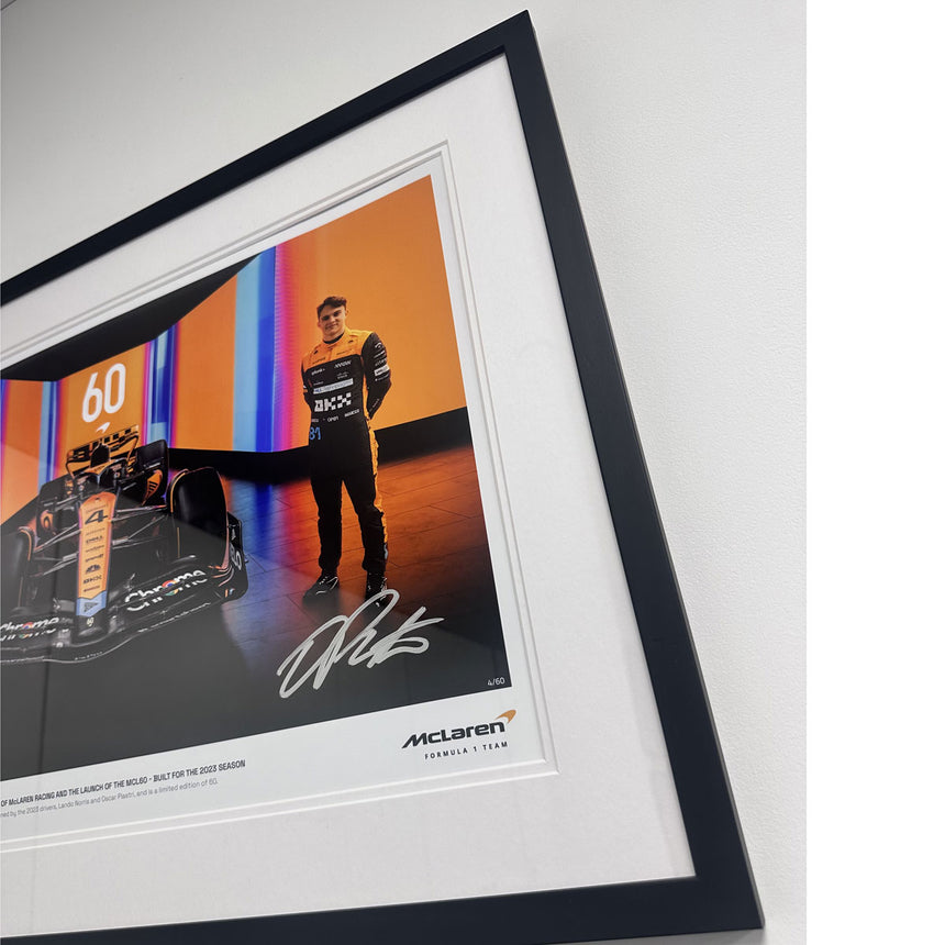 Lando Norris & Oscar Piastri McLaren MCL60 2023 No 4/60 Duel Signed 2023 Print in Display Frame