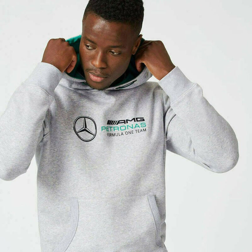 Mercedes AMG Petronas F1 Team Grey Large Logo Fanwear Hoodie