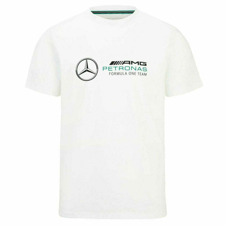 Mercedes AMG Petronas F1 Team White Large Front Logo Fanwear Tee Shirt