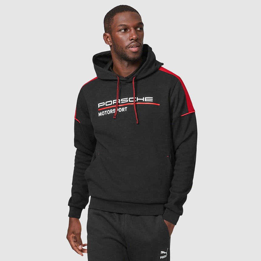 Porsche Motorsport Men’s Black Hoodie Sweatshirt – Official Licensed Mesh-Panel Pullover