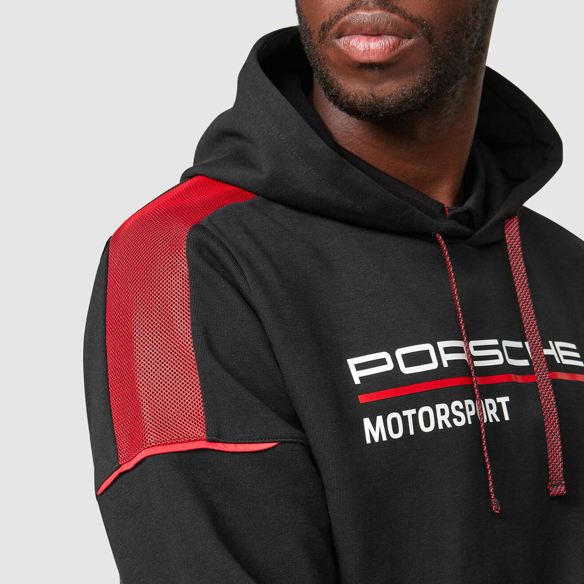 Porsche Motorsport Men’s Black Hoodie Sweatshirt – Official Licensed Mesh-Panel Pullover