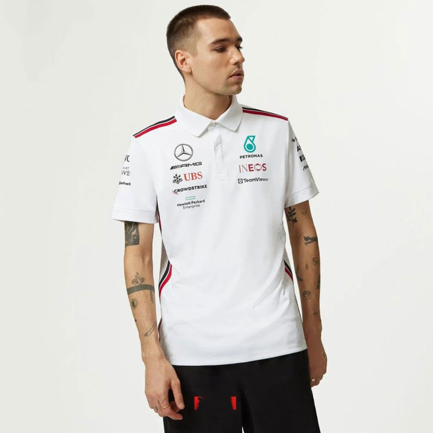 Mercedes AMG Petronas F1 Team 2023 White Driver Polo T-Shirt