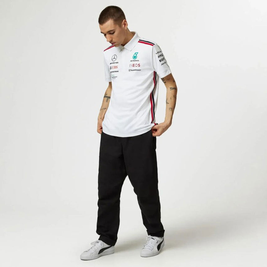 Mercedes AMG Petronas F1 Team 2023 White Driver Polo T-Shirt