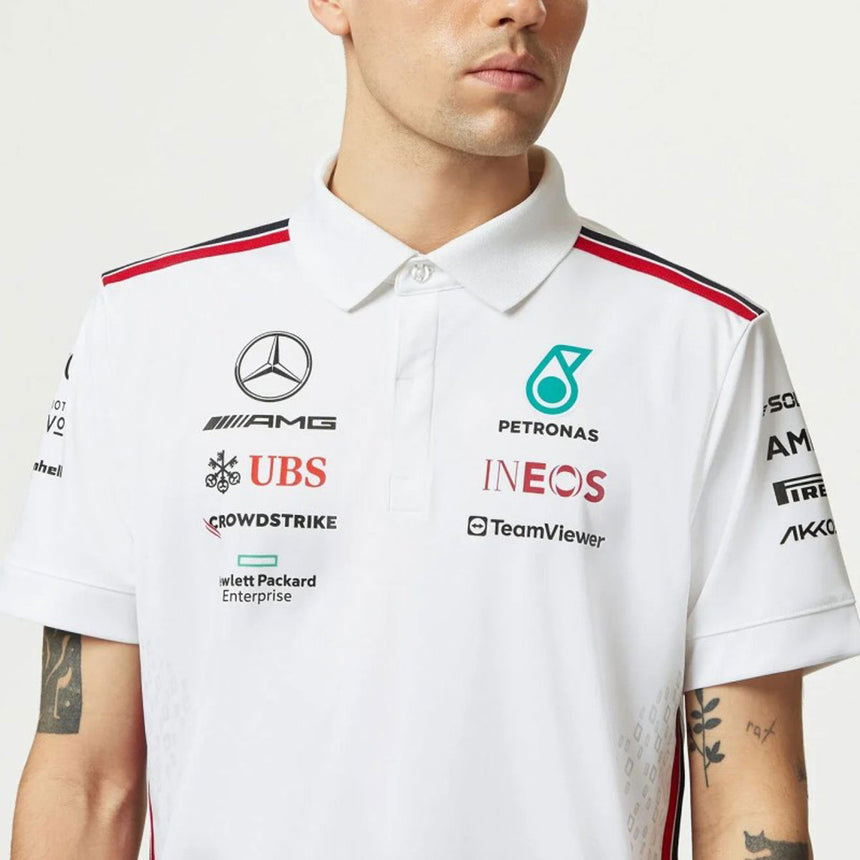 Mercedes AMG Petronas F1 Team 2023 White Driver Polo T-Shirt