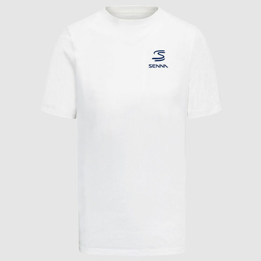 Ayrton Senna White SS Logo Monaco Back Graphic Tee Shirt