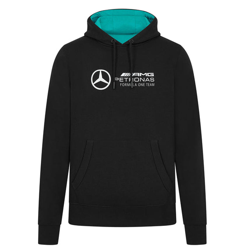 Mercedes AMG Petronas F1 Team Mens White Logo Hoodie | Black