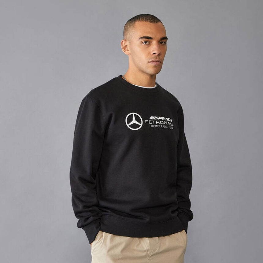 Mercedes AMG Petronas F1 Team Black Crew Neck Front Logo Sweatshirt