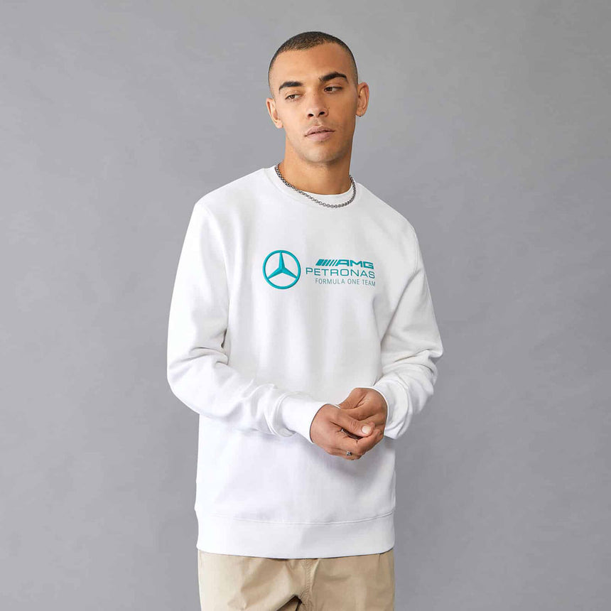 Mercedes AMG Petronas F1 Team White Front Logo Crew Neck Sweatshirt