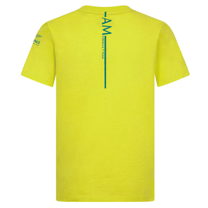 Aston Martin F1 Team Kids Lime Green Fanwear Front Graphic Tee Shirt