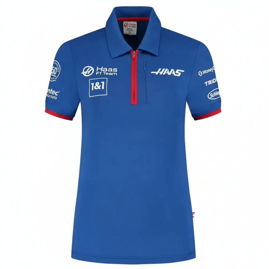 Haas F1 Team Ladies Blue Replica Drivers Zip Polo Tee Shirt