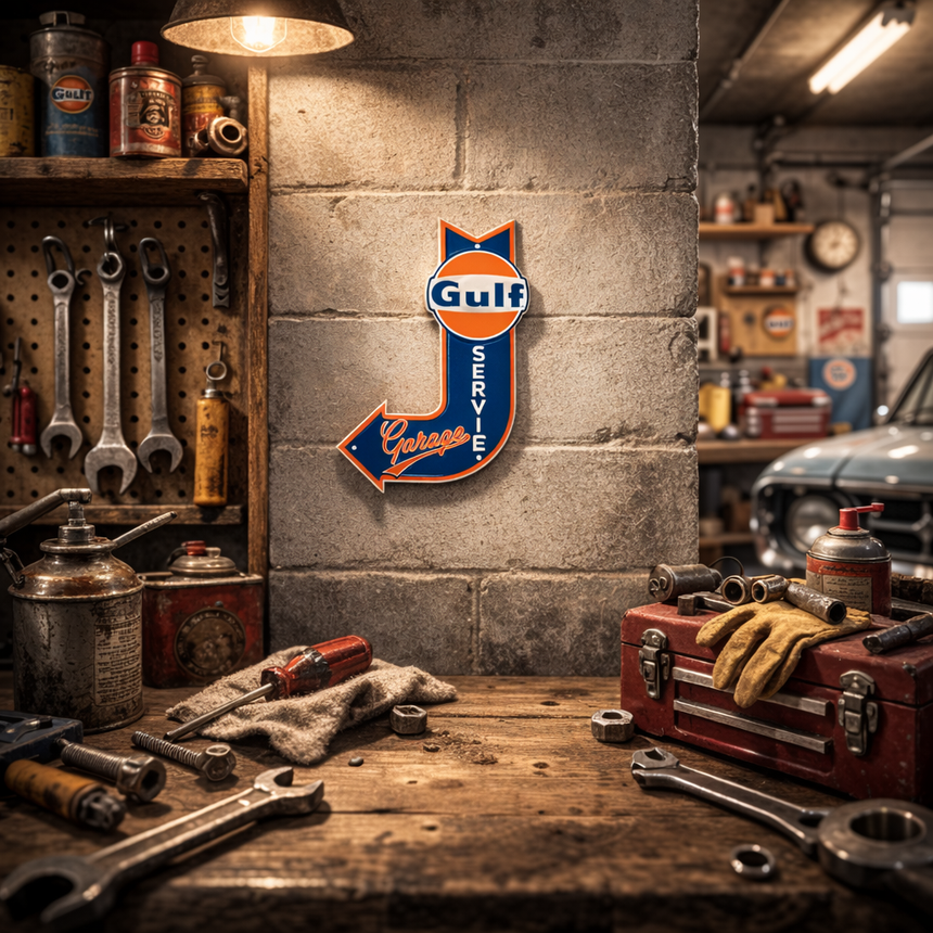 Gulf Service Garage Metal Arrow Tac Sign
