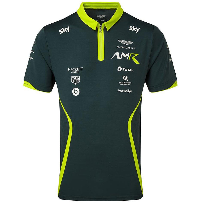 Aston Martin AMR Official Team Poloshirt | Sterling Green with Quarter Zip