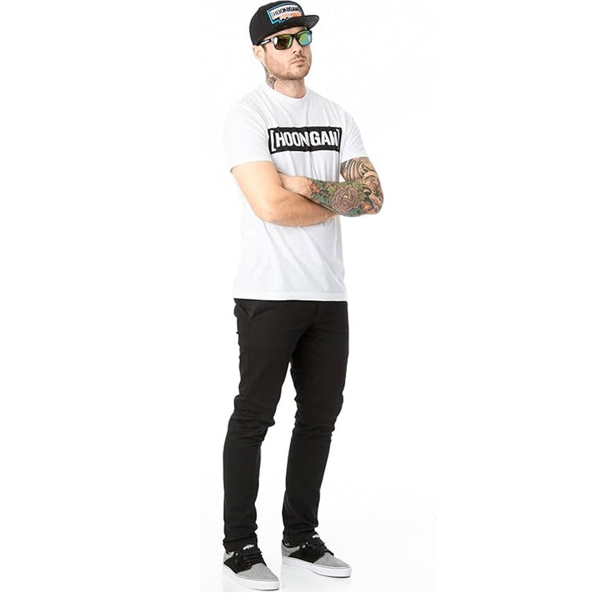 Hoonigan Censor Bar Front Print White Tee Shirt