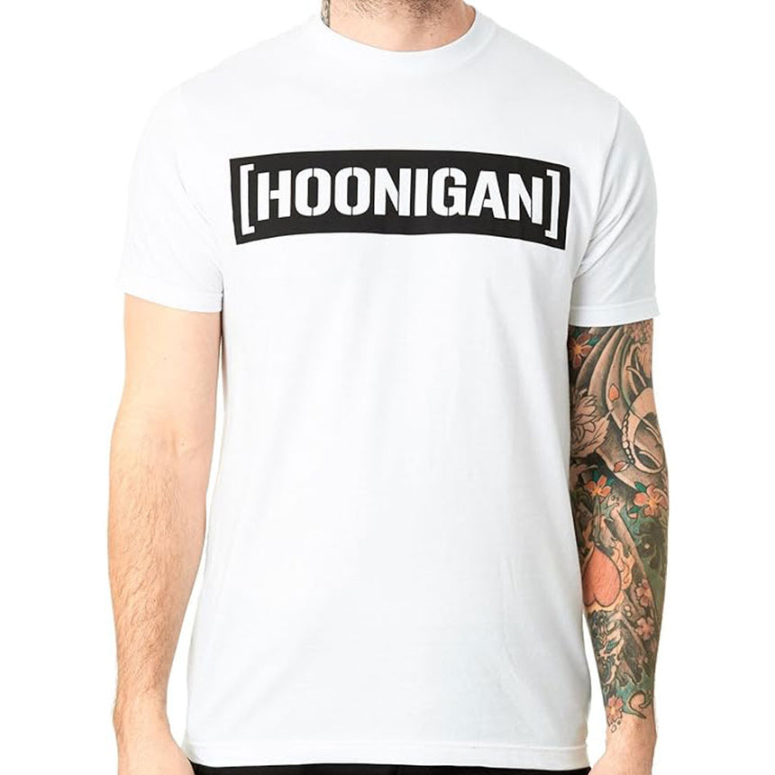 Hoonigan Censor Bar Front Print White Tee Shirt