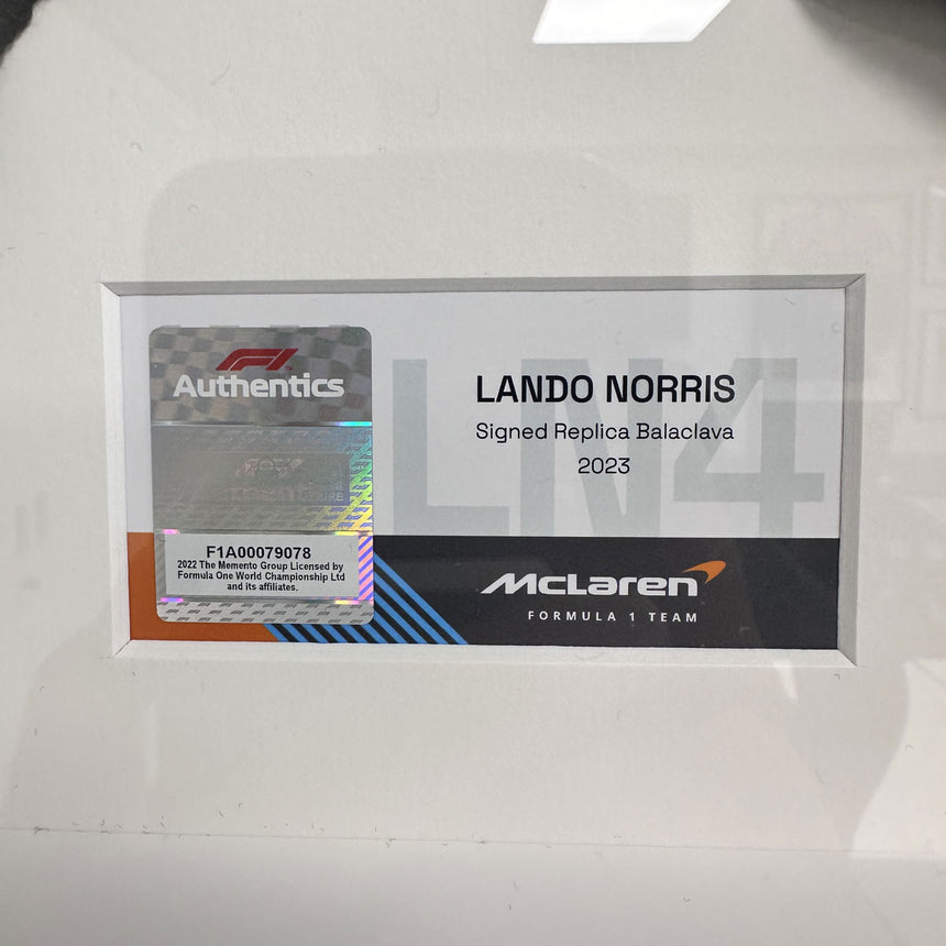 Lando Norris Signed Official McLaren 2023 Balaclava In Display Frame