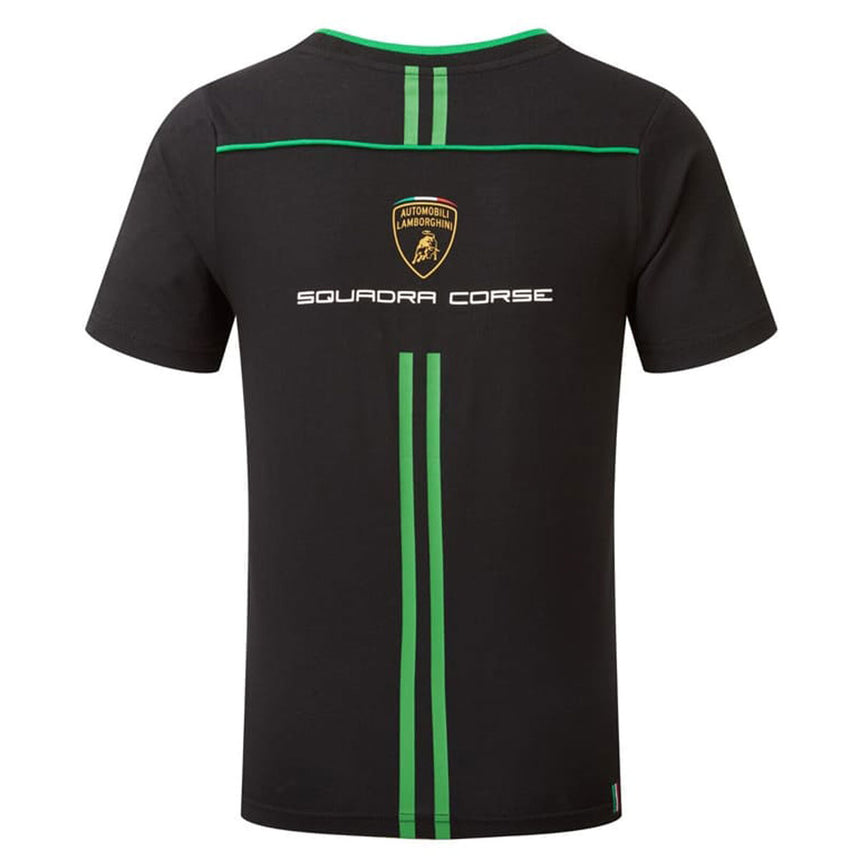 Automobili Lamborghini Squadra Corse Official Team T-Shirt | Black Cotton with Green Stripe