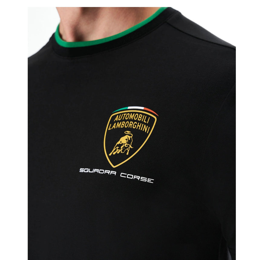 Automobili Lamborghini Squadra Corse Official Team T-Shirt | Black Cotton with Green Stripe