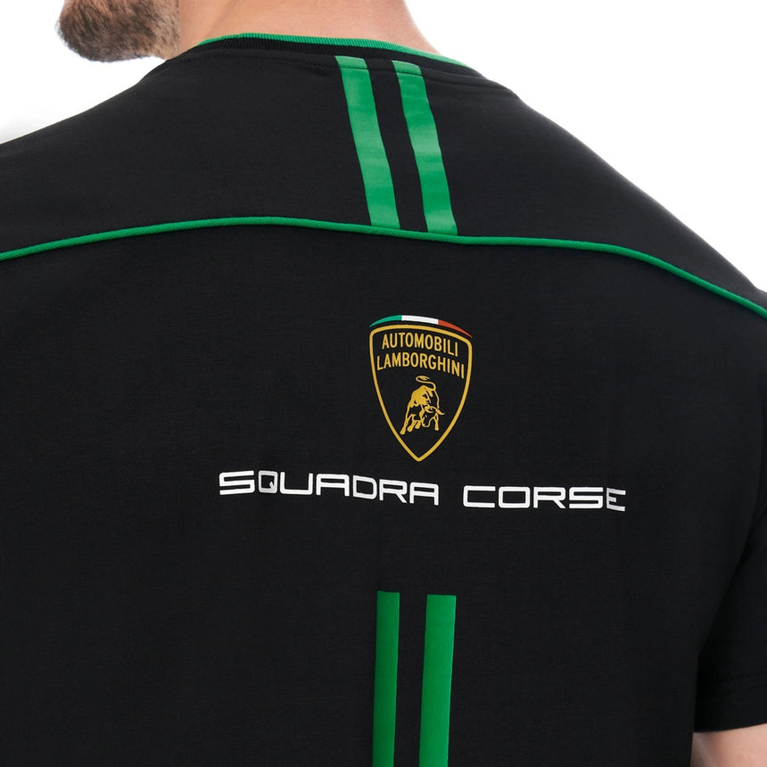 Automobili Lamborghini Squadra Corse Official Team T-Shirt | Black Cotton with Green Stripe