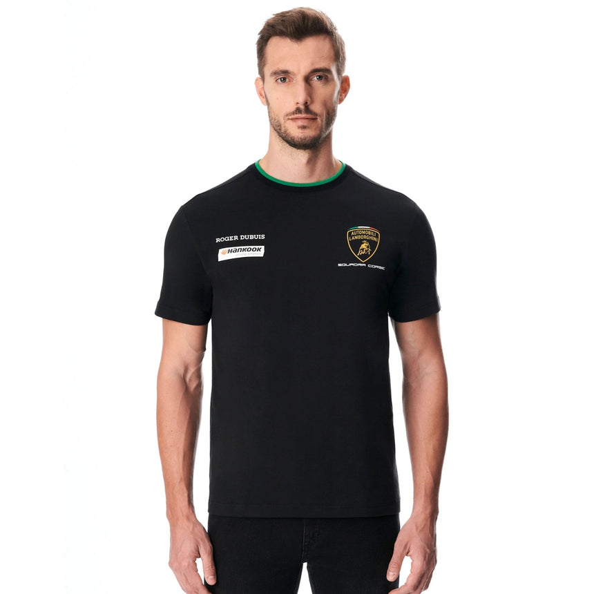 Automobili Lamborghini Squadra Corse Official Team T-Shirt | Black Cotton with Green Stripe