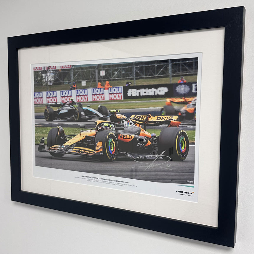 Lando Norris Formula 1 Quatar British Grand Prix 2024 No 9/50 Signed Print in Display Frame