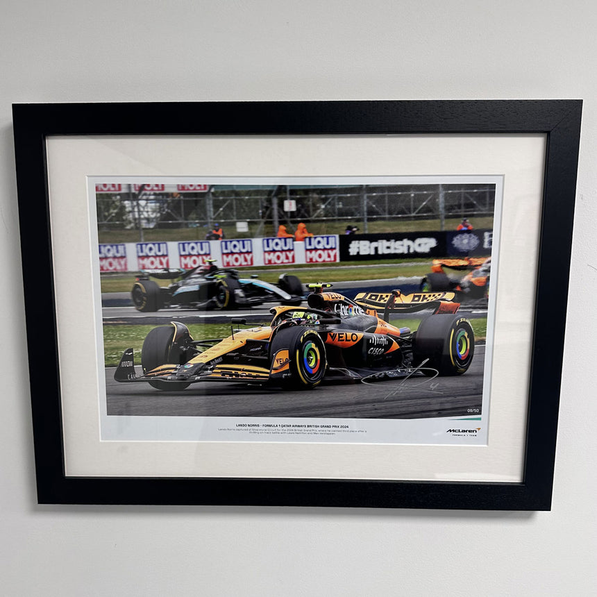 Lando Norris Formula 1 Quatar British Grand Prix 2024 No 9/50 Signed Print in Display Frame