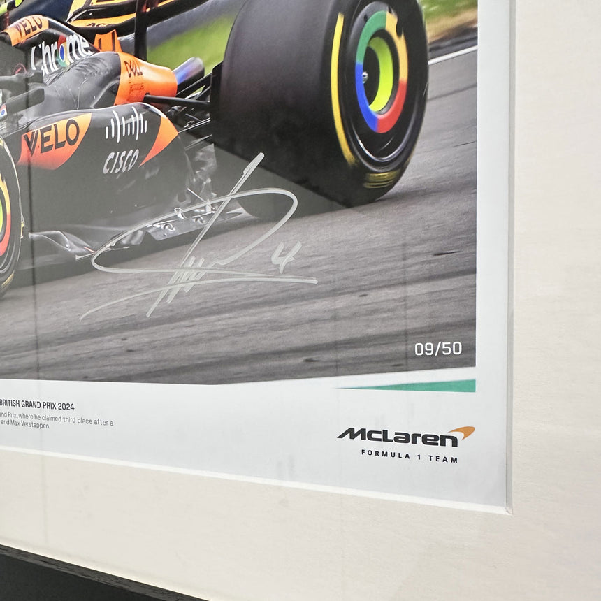 Lando Norris Formula 1 Quatar British Grand Prix 2024 No 9/50 Signed Print in Display Frame