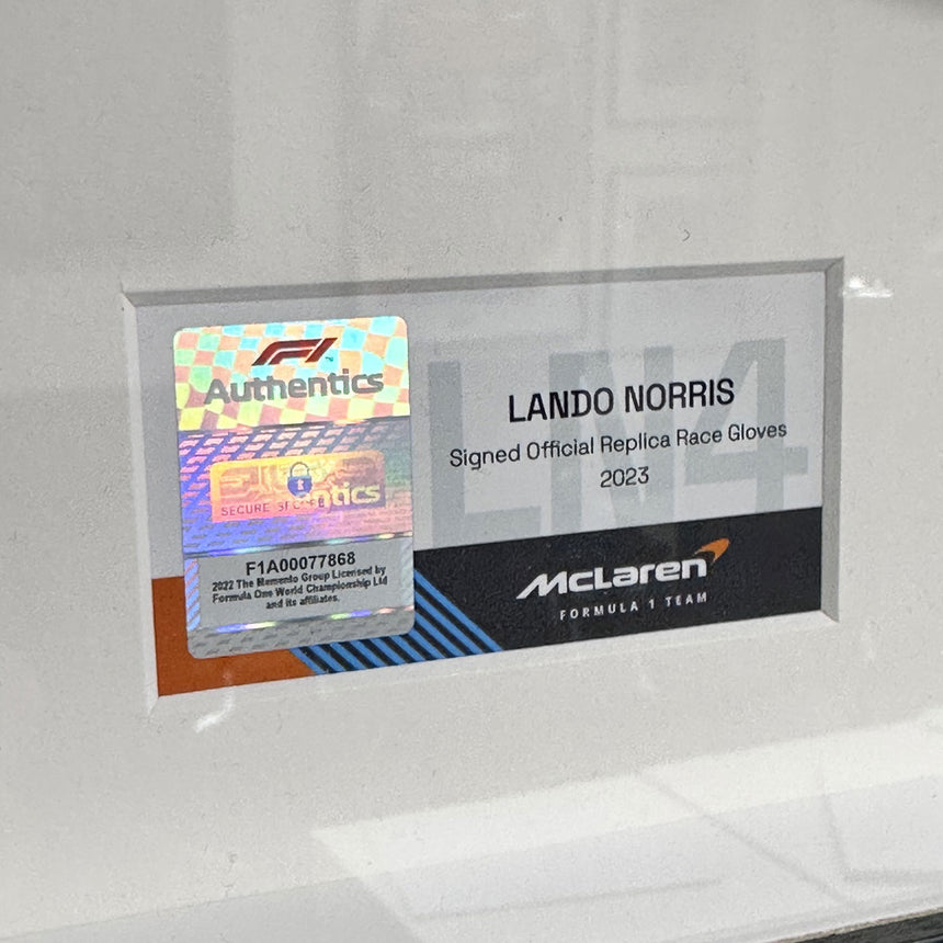 Lando Norris Signed Official McLaren 2023 Gloves In Display Frame