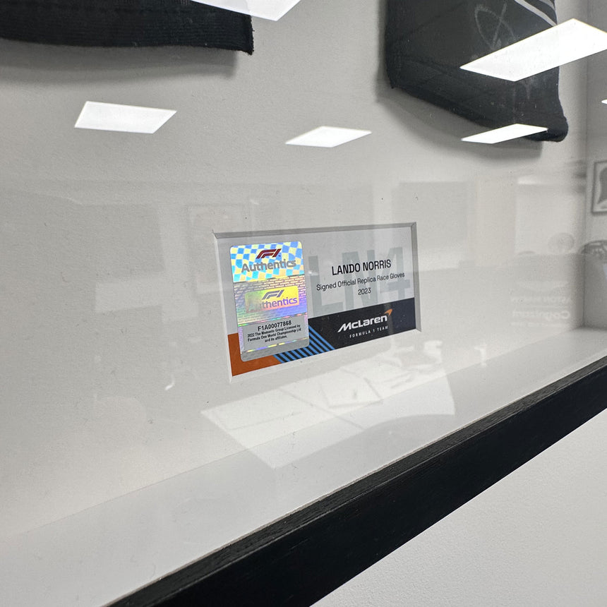 Lando Norris Signed Official McLaren 2023 Gloves In Display Frame