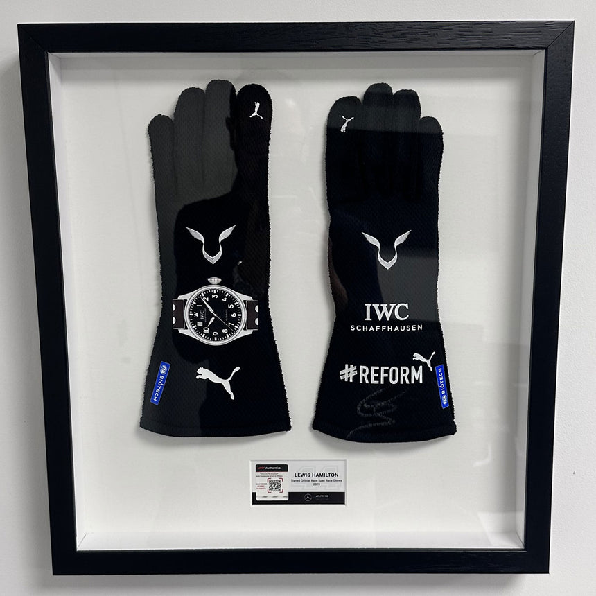Lewis Hamilton Signed Official Mercedes AMG Petronas 2020 Race Spec Gloves In Display Frame