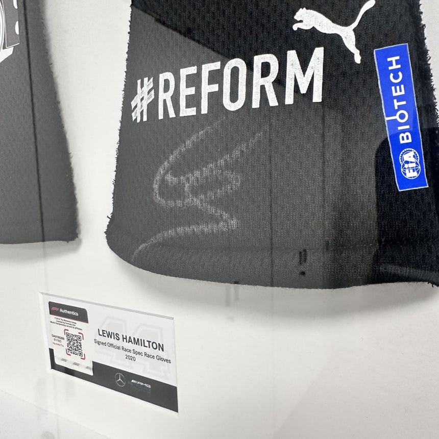 Lewis Hamilton Signed Official Mercedes AMG Petronas 2020 Race Spec Gloves In Display Frame