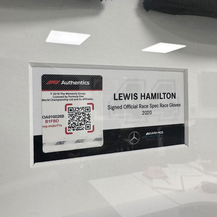 Lewis Hamilton Signed Official Mercedes AMG Petronas 2020 Race Spec Gloves In Display Frame