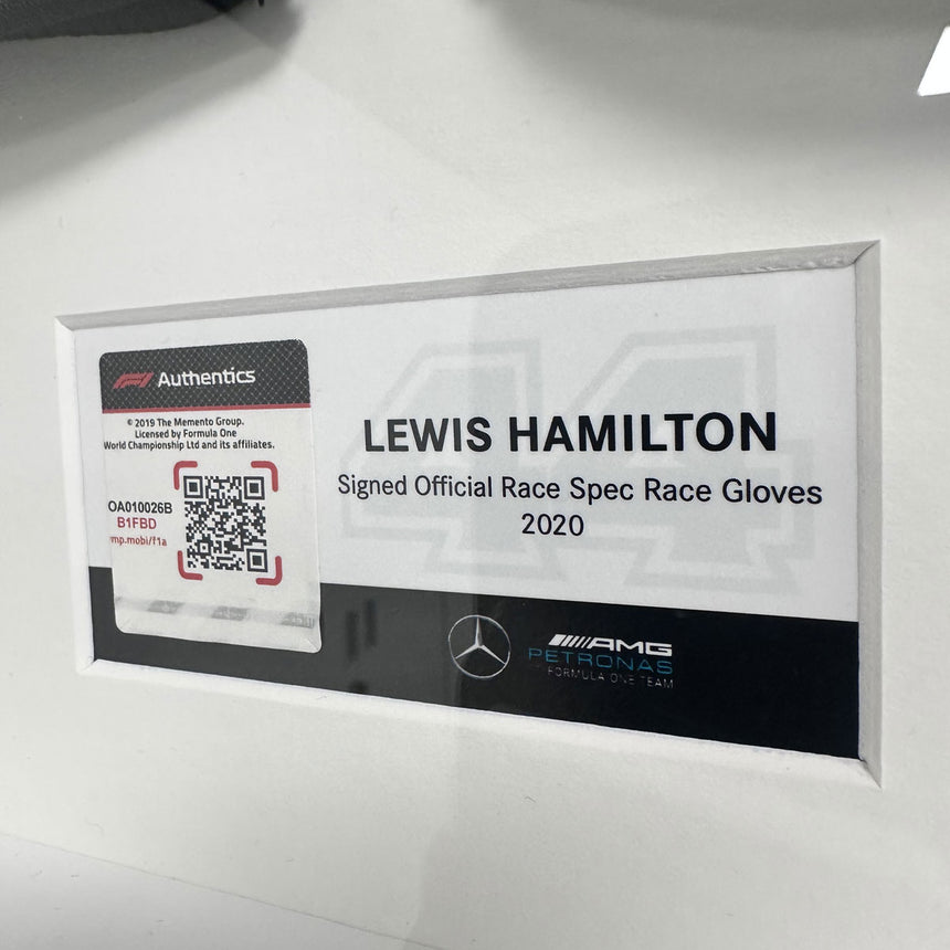 Lewis Hamilton Signed Official Mercedes AMG Petronas 2020 Race Spec Gloves In Display Frame