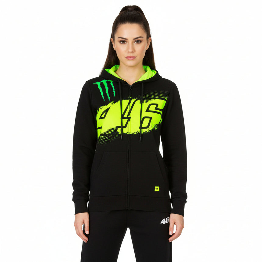 Valentino Rossi VR46 Black Monster Energy Logo Full Front Zip Hoodie