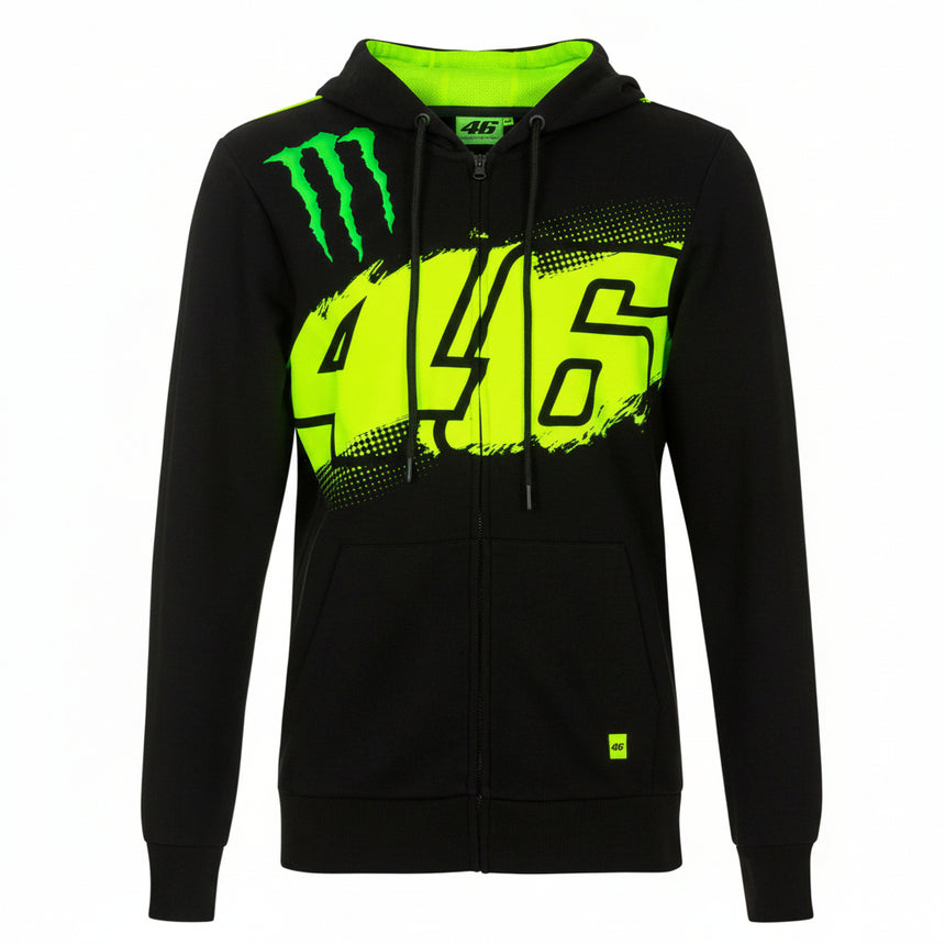 Valentino Rossi VR46 Black Monster Energy Logo Full Front Zip Hoodie