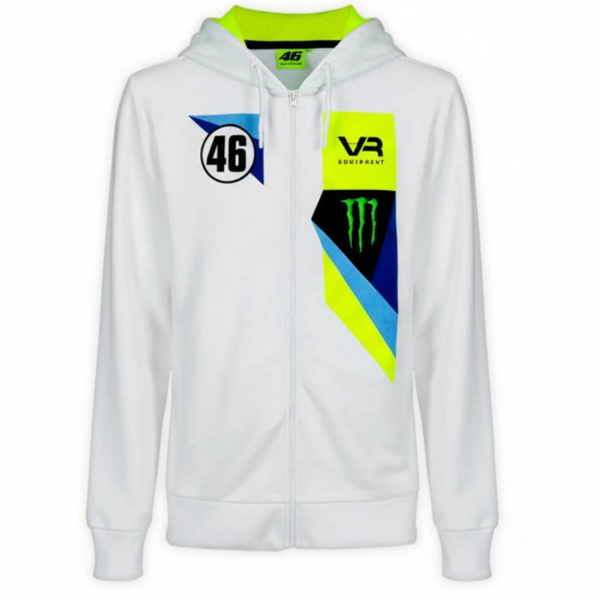 Valentino Rossi VR46 White Monster Energy Logo Full Front Zip Hoodie