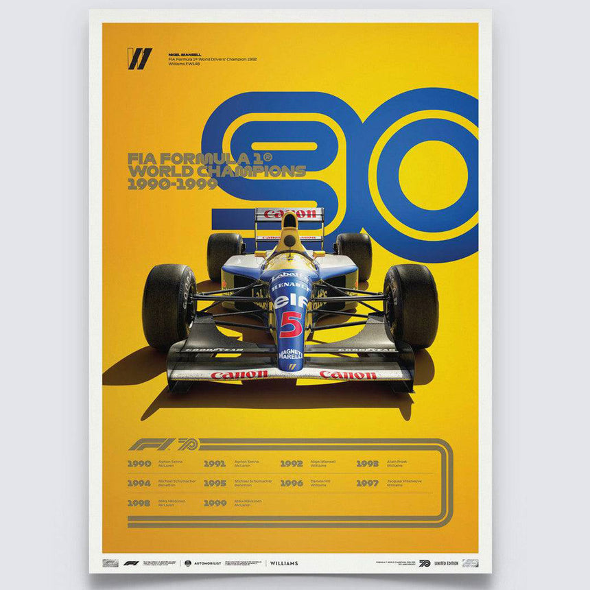 Automobilist Formula 1 Decades 90s Williams Limited Edition Print Poster