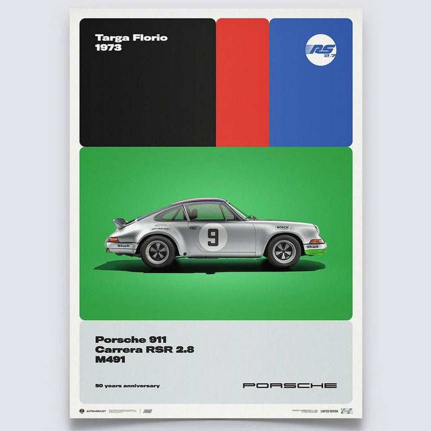 Automobilist Porsche 911 RSR 50th Anniversary Targa Florio 1973 Print Poster