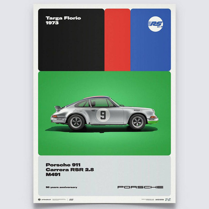 Automobilist Porsche 911 RSR 50th Anniversary Targa Florio 1973 Print Poster