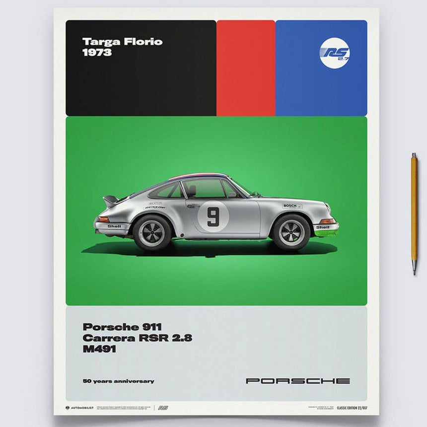 Automobilist Porsche 911 RSR 50th Anniversary Targa Florio 1973 Print Poster