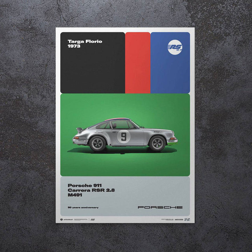 Automobilist Porsche 911 RSR 50th Anniversary Targa Florio 1973 Print Poster