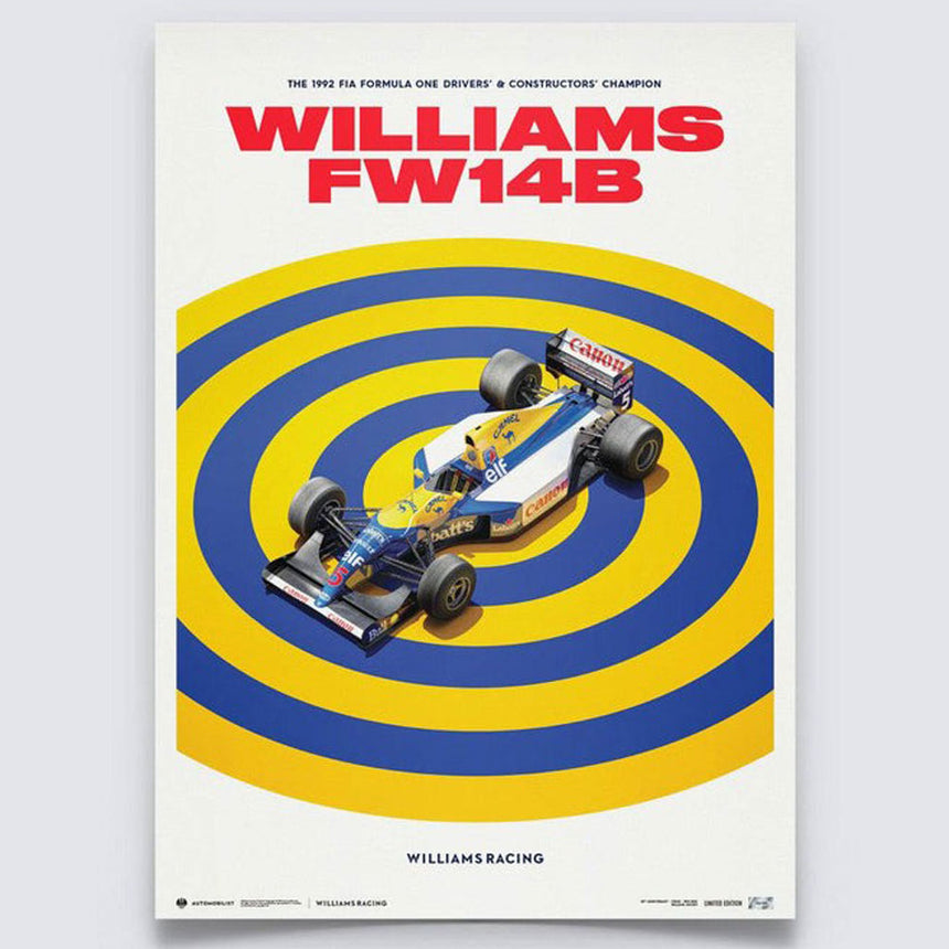 Automobilist Williams Racing FW14B 1992 F1 World Champions Williams Print Poster