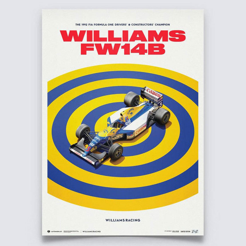 Automobilist Williams Racing FW14B 1992 F1 World Champions Williams Print Poster