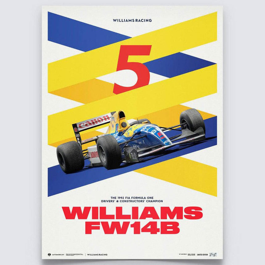 Automobilist Williams Racing Red Five F1 World Champion 1992 Print Poster